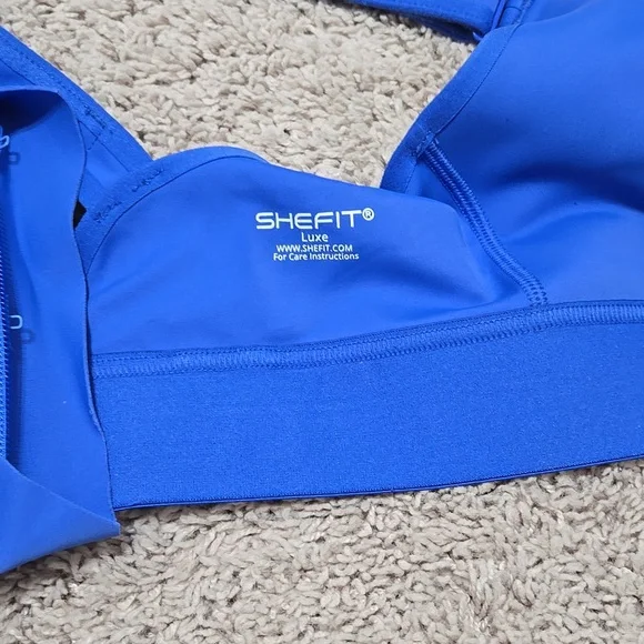 Shefit Blue Sports Bra with Pink Logo - Picture 3 of 3